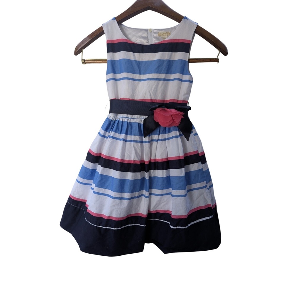 Childrens Place Striped Party Dress Girls 6 Blue White‎ Pink Excellent Floral